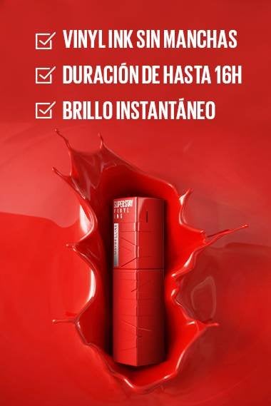 Modelo usando Labial Maybelline Super Stay Vinyl Ink